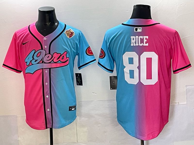 Men 2025 San Francisco 49ers #80 Rice Pink Blue Nike Limited NFL Jersey 08